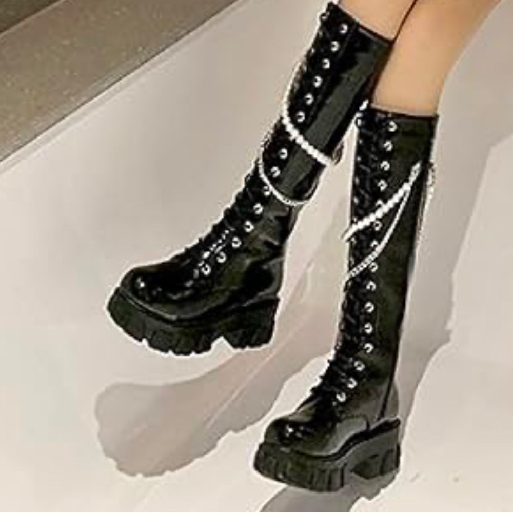 Amazon Black Lace-Up Platform Boots